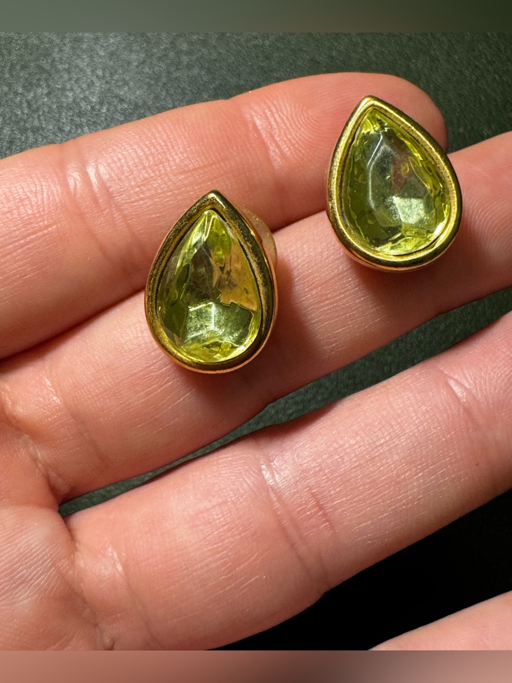 Trifari Gold-Tone Teardrop Green Crystal Stud Earrings
